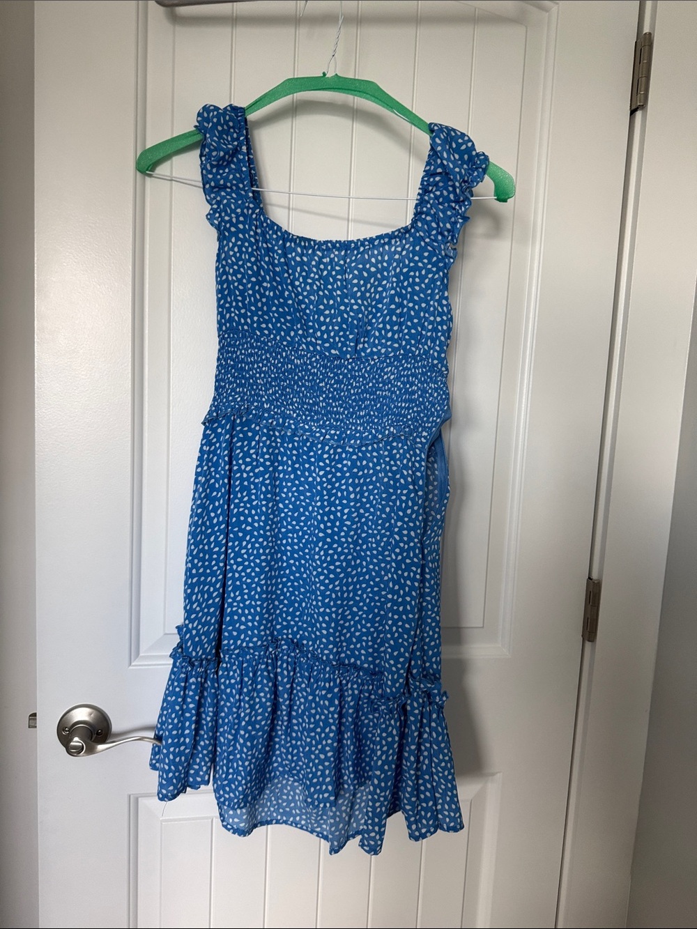 Source Unknown Blue Printed Smocked Midi Dress